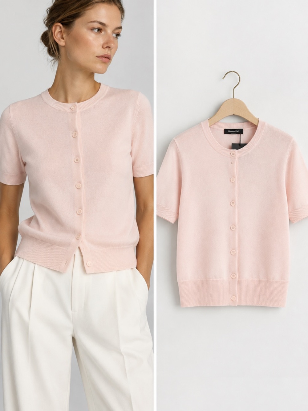 Massimo Dutti NWT lyocell silk pale pink short sleeve cardigan XS 5762/562